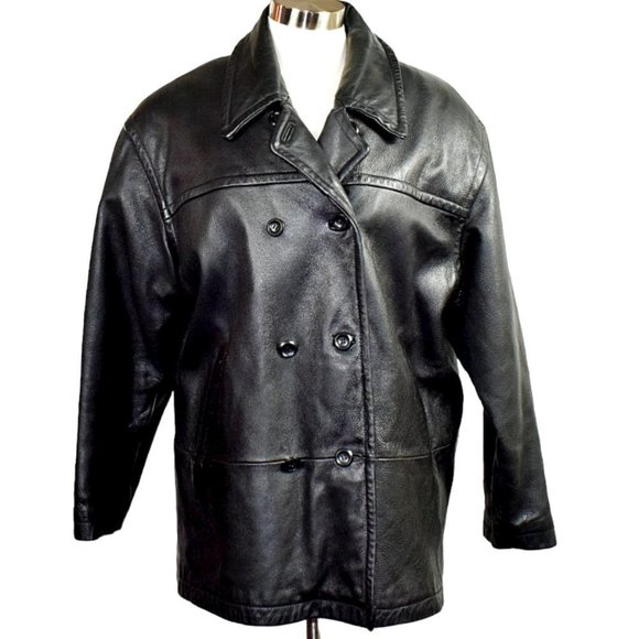 Wilson's Black Removable Lining Leather Navy Pea Coat - Picture 10 of 10